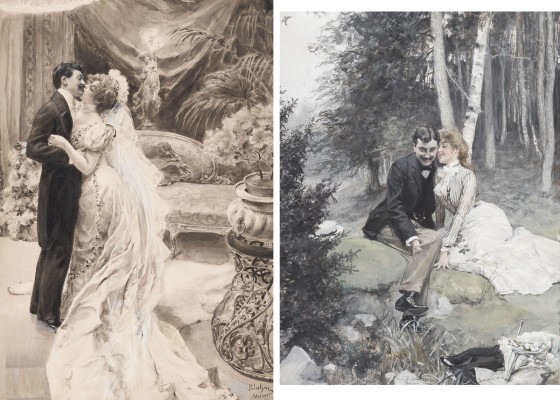 Auction 160<br>ZWEI ARBEITEN: DAS LIEBESPAAR IN DER NATUR, 1902. DER HOCHZEITSTAG