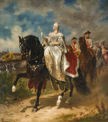 Auktion 160<br>KAISERIN MARIA THERESIA ZU PFERD INSPIZIERT ÖSTERREICHISCHE TRUPPEN, 1884