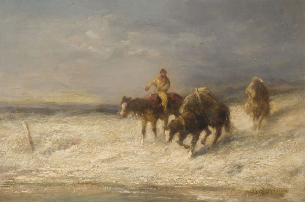 Auktion 160<br>REITER MIT PFERDEN IN VERSCHNEITER LANDSCHAFT