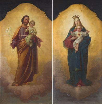 Auction 160<br>ZWEI MONUMENTALE BILDER: MARIA ALS HIMMELSKÖNIGIN MIT DEM KIND. HEILIGER JOSEF MIT DEM JESUSKIND