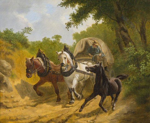 Auction 160<br>HEIMKEHR MIT PLANWAGEN UND SCHWARZEM FOHLEN