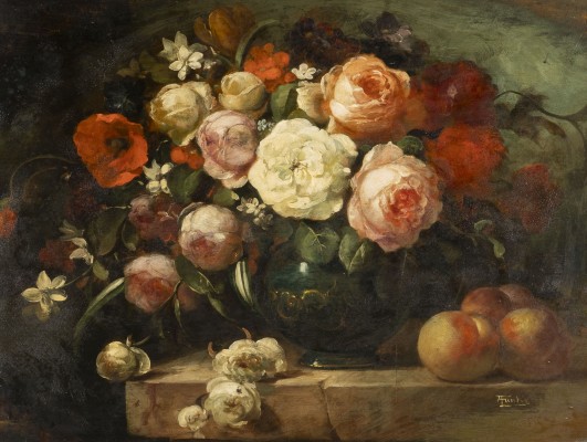 Auction 160<br>STILLLEBEN MIT BLUMEN UND PFIRSICHEN