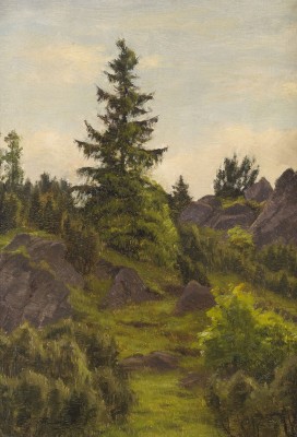 Auction 160<br>ZWEI LANDSCHAFTEN: SONNIGER TAG AN DER NIDDA / FELSIGE LANDSCHAFT