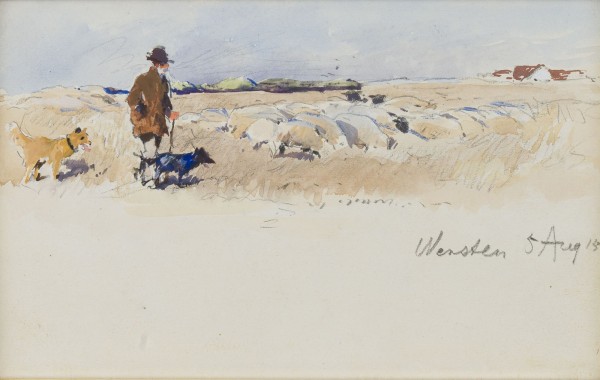 Auction 160<br>SCHÄFER MIT SIENEN HUNDEN UND SCHAFEN. Wersten, 5. Aug. 1915