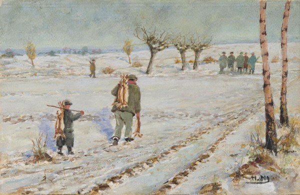 Auction 160<br>WINTERLANDSCHAFT MIT JÄGERN