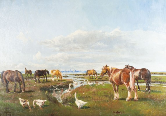 Auction 160<br>WEITE WEIDELANDSCHAFT MIT PFERDEN