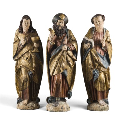Auktion 160<br>DREI GOTISCHE APOSTELFIGUREN: JAKOBUS, JOHANNES UND PHILIPUS