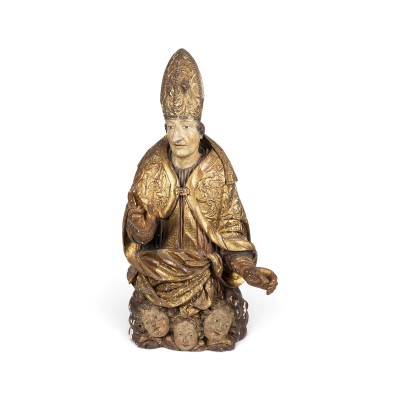 Auction 160<br>GROSSER HALBFIGURIGER SEGNENDER BISCHOF AUF ENGELSGLORIE