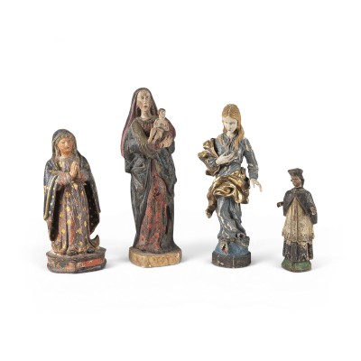 Picture KONVOLUT VON VIER FIGUREN: HEILIGER NEPOMUK UND DREI MARIENDARSTELLUNGEN