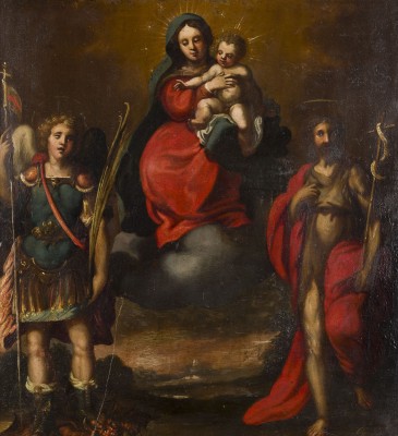 Auction 160<br>MADONNA MIT KIND, FLANKIERT VON JOHANNES DEM TÄUFER UND ERZENGEL MICHAEL