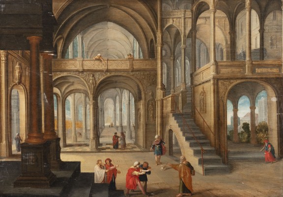 Auction 160<br>KIRCHENINTERIEUR MIT BIBELSZENE AUS DER GESCHICHTE DES HEILIGEN PAULUS