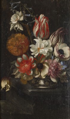 Auction 160<br>BLUMENSTILLLEBEN MIT TULPEN, NARZISSEN, PFINGSTROSEN UND RANUNKELN