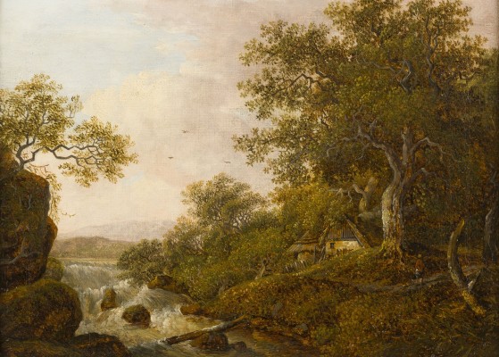 Auktion 160<br>FLUSSLANDSCHAFT MIT WASSERFALL