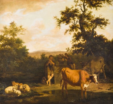 Auktion 160<br>PASTORALE LANDSCHAFT MIT FLÖTESPIELENDEM HIRTEN BEI DER RAST