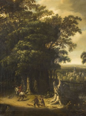 Auction 160<br>LANDSCHAFT MIT JÄGERN AM WALDRAND