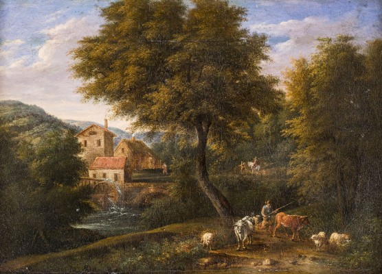 Auktion 160<br>LANDSCHAFT MIT BAUERN UND VIEH