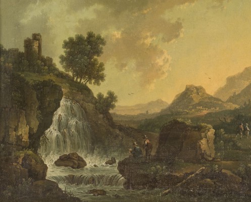 Auction 160<br>LANDSCHAFT MIT WASSERFALL UND FIGURENSTAFFAGE