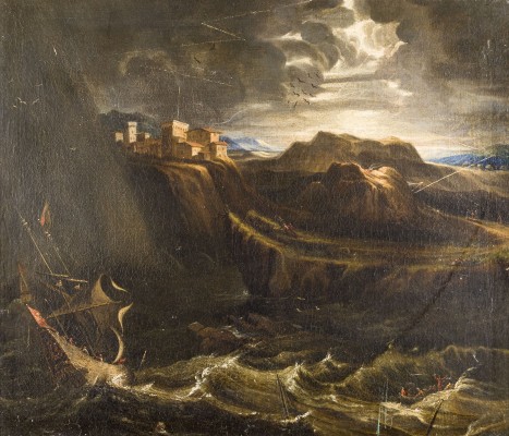 Auktion 160<br>STÜRMISCHE KÜSTENLANDSCHAFT MIT SCHIFFBRUCH