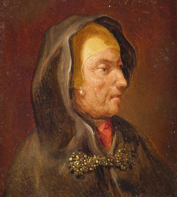 Auktion 160<br>MINIATURPORTRAIT EINER ALTEN DAME MIT KAPUZE UND BROSCHE