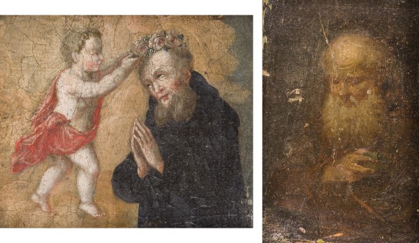 Auktion 160<br>EIN PAAR GEMÄLDE: DIE VISION DES HEILIGEN ANTONIUS VON PADUA/BILDNIS EINES GEISTLICHEN