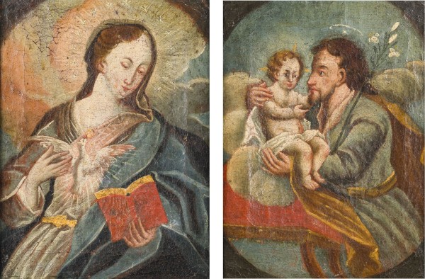 Auktion 160<br>EIN PAAR GEMÄLDE: HEILIGE JUNGFRAU MARIA / HEILIGER JOSF MIT DEM JESUSKIND