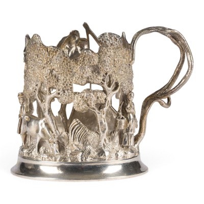 Picture MASSIVER TEEGLAS-HALTER MIT BAUERNPAAR MIT KUH BEIM TRÄNKEN