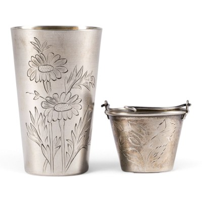 Picture BECHER UND TEESIEB MIT FLORALEM GRAVURDEKOR