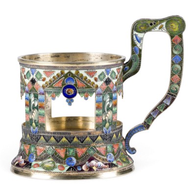 Bild SEHR FEINER CLOISONNÉ-EMAIL-TEEGLAS-HALTER