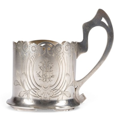 Bild JUGENDSTIL-TEEGLAS-HALTER MIT GRAVIERTEM FLORALDEKOR