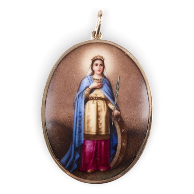 Bild FEINES MEDAILLON MIT DER HEILIGEN KATHARINA MIT GOLDMONTIERUNG