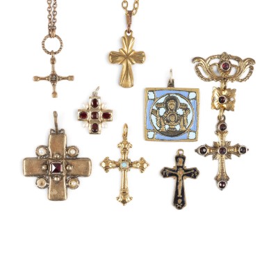 Picture BRONZE-IKONE MIT DER GOTTESMUTTER DES ZEICHENS (ZNAMENIE) UND SIEBEN KREUZ-ANHÄNGER