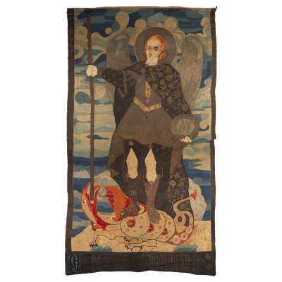 Auktion 161<br>SEHR FEINES UND MONUMENTALES WANDPANEEL MIT DEM ERZENGEL MICHAEL