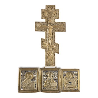 Auction 161<br>ZWEI BRONZE-IKONEN: KRUZIFIX SOWIE EIN TRIPTYCHON MIT DEESIS