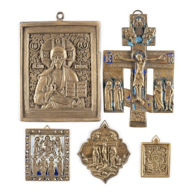 Bild SAMMLUNG VON FÜNF BRONZE-IKONEN: KRUZIFIXE, DEESIS, CHRISTUS PANTOKRATOR SOWIE THRONENDE GOTTESMUTTER