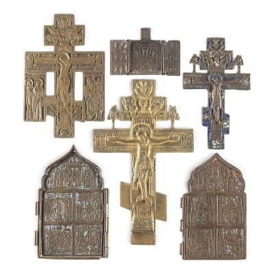 Bild SAMMLUNG VON SECHS BRONZE-IKONEN: KRUZIFIXE, HEILIGER NIKOLAUS VON MYRA SOWIE FESTTAGE