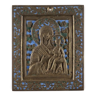 Auktion 161<br>SIGNIERTE BRONZE-IKONE MIT DER GOTTESMUTTER VON SMOLENSK