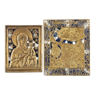 Bild ZWEI BRONZE-IKONEN: GOTTESMUTTER VON SMOLENSK SOWIE PROPHET ELIAS MIT SEINER FEURIGEN HIMMELFAHRT