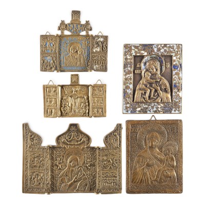 Bild SAMMLUNG VON FÜNF BRONZE-IKONEN MIT DARSTELLUNGEN DER GOTTESMUTTER