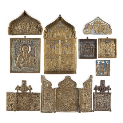 Bild SAMMLUNG VON ZEHN BRONZE-IKONEN: DEESIS, GOTTESMUTTER VON SMOLENSK, AUSGEWÄHLTE HEILIGE SOWIE FESTTAGE