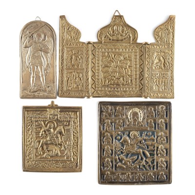 Picture SAMMLUNG VON VIER BRONZE-IKONEN: ERZENGEL MICHAEL, HEILIGER GEORG DER DRACHENTÖTER SOWIE HEILIGER DEMETRIUS