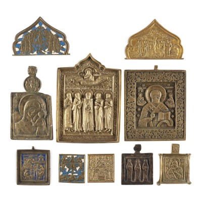 Picture SAMMLUNG VON ZEHN BRONZE-IKONEN: DARSTELLUNGEN DER GOTTESMUTTER, AUSGEWÄHLTE HEILIGE SOWIE IKONEN-FRAGMENTE