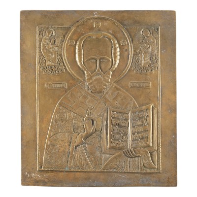Bild GROSSE BRONZE-IKONE MIT DEM HEILIGEN NIKOLAUS VON MYRA