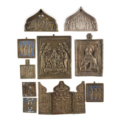 Bild SAMMLUNG VON ZEHN BRONZE-IKONEN: CHRISTUS PANTOKRATOR, DEESIS, HL. NIKOLAUS VON MOSCHAISK SOWIE IKONEN-FRAGMENTE