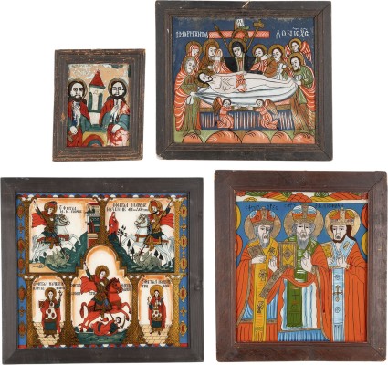 Auction 161<br>VIER HINTERGLAS-IKONEN: BEWEINUNG CHRISTI SOWIE AUSGEWÄHLTE HEILIGE