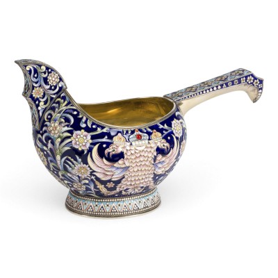 Auktion 161<br>SEHR GROSSER CLOISONNÉ-EMAIL-KOWSCH MIT DOPPELADLER