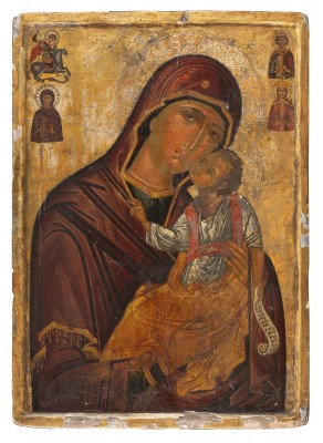 Auktion 161<br>MUSEALE UND MONUMENTALE IKONE MIT DER GOTTESMUTTER GLYKOPHILOUSA AUS EINER KIRCHEN-IKONOSTASE