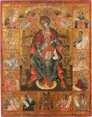 Auktion 161<br>GROSSE UND FEINE IKONE MIT DER THRONENDEN GOTTESMUTTER UND ZEHN PROPHETEN DES ALTEN TESTAMENTS