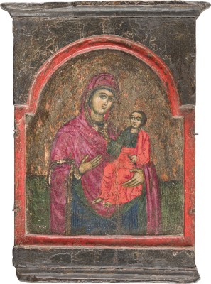 Auktion 161<br>ZWEI MITTELTEILE VON TRIPTYCHA MIT DER GOTTESMUTTER HODEGETRIA