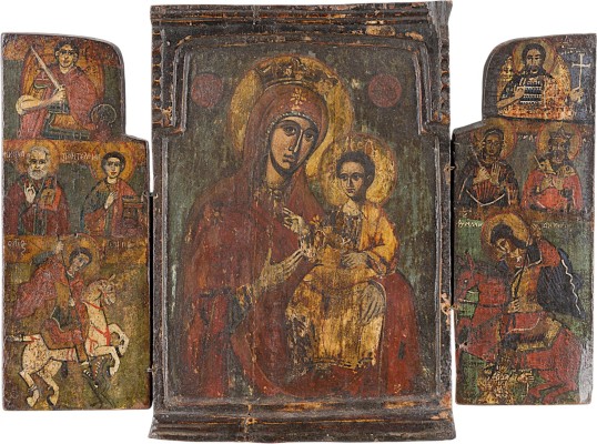 Bild TRIPTYCHON MIT DER GOTTESMUTTER HODEGETRIA UND AUSGEWÄHLTEN HEILIGEN