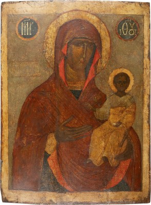 Auktion 161<br>MONUMENTALE IKONE MIT DER GOTTESMUTTER VON SMOLENSK (SMOLENSKAJA) AUS EINER KIRCHEN-IKONOSTASE